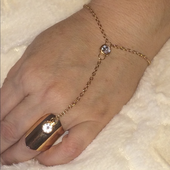 Gold Plated Crystal Bracelet Ring - Picture 1 of 6